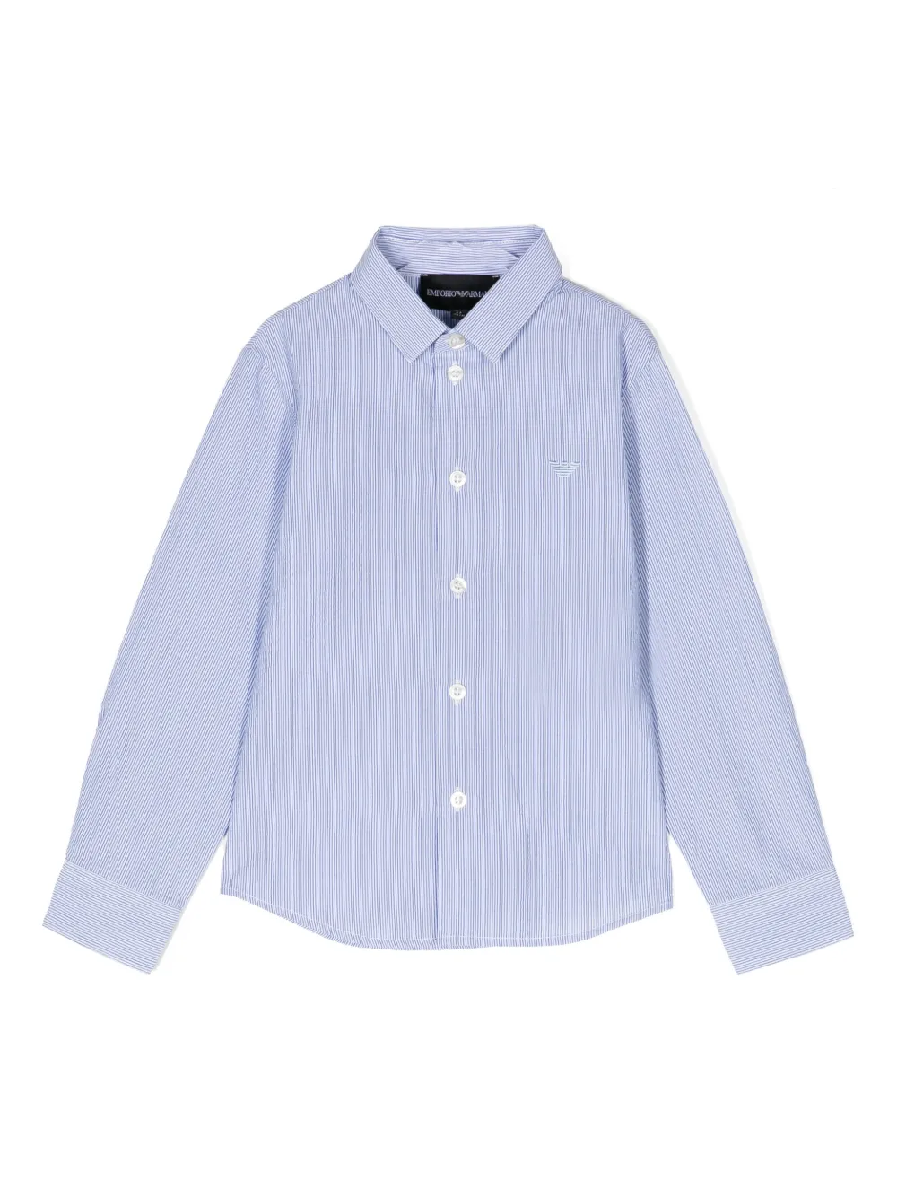 Emporio Armani Kids embroidered logo pinstripe shirt | Blue | Image 1