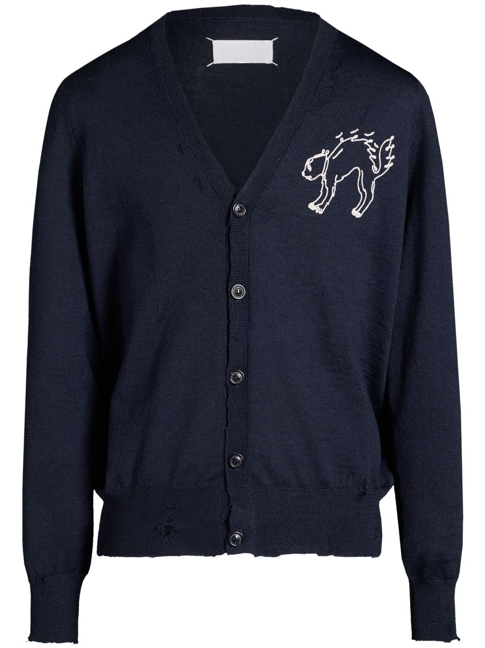 Maison Margiela embroidered-cat wool cardigan - Blue