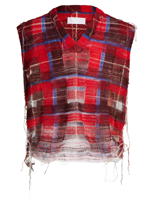 Maison Margiela Distressed Checked Tank Top - Farfetch