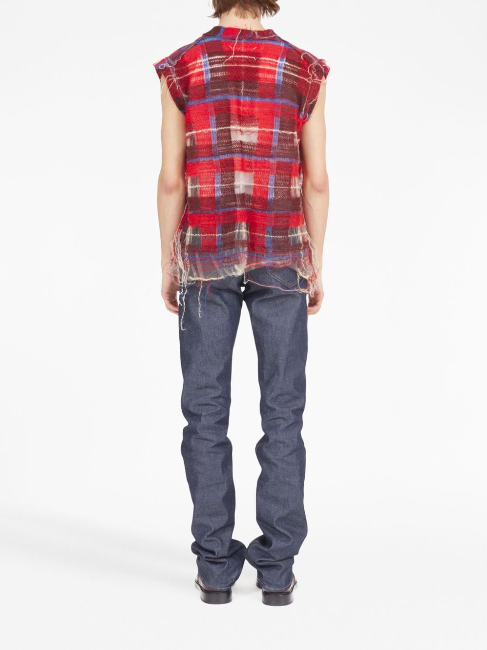 Shop Maison Margiela Distressed Checked Tank Top In Red