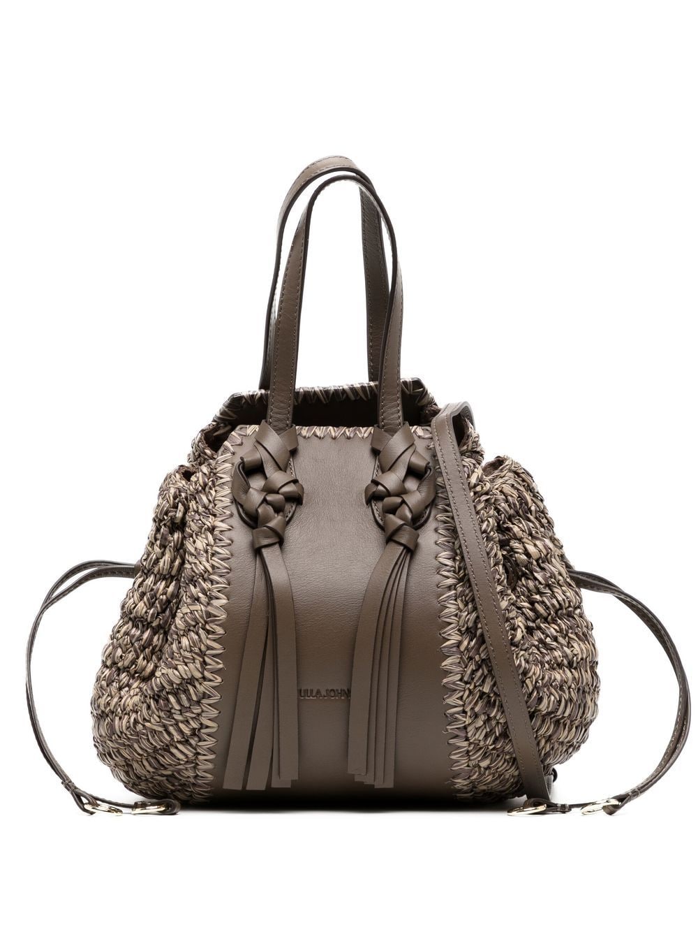 Ulla johnson gio leather discount and raffia crossbody bag