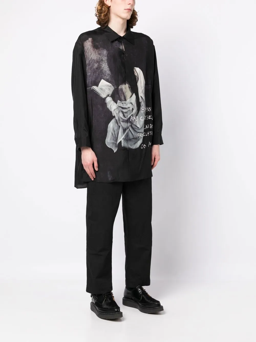 Shop Yohji Yamamoto Graphic-print Long-sleeve Shirt In Black