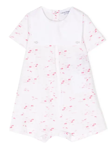 Emporio Armani Kids all-over fish print cotton romper