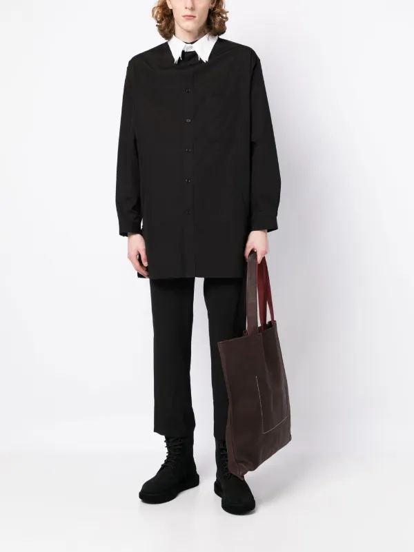 Yohji Yamamoto stacked-collars long-sleeve Shirt | Black Yohji Yamamoto stacked-collars long-sleeve Shirt | Black
