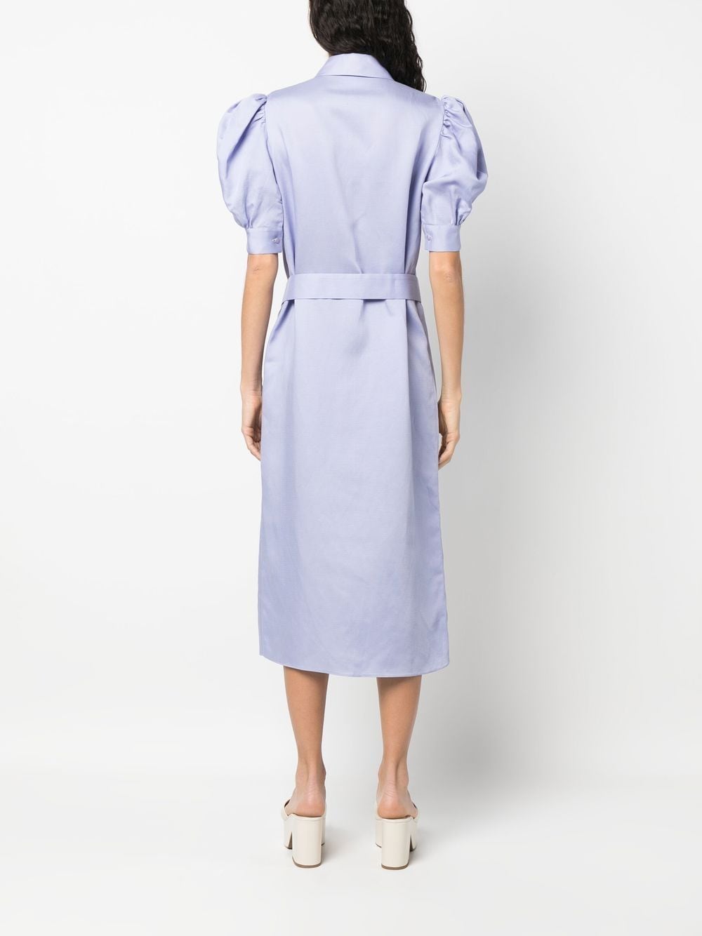 Shop Rochas Belted-waist Puff-sleeve Midi Dress In Violett