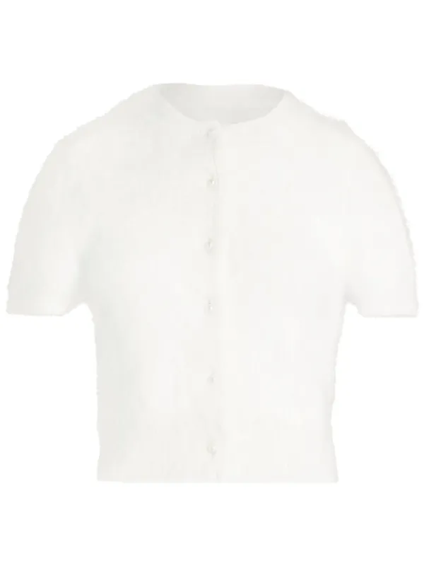 Maison Margiela Short-sleeve Cropped Cardigan in White
