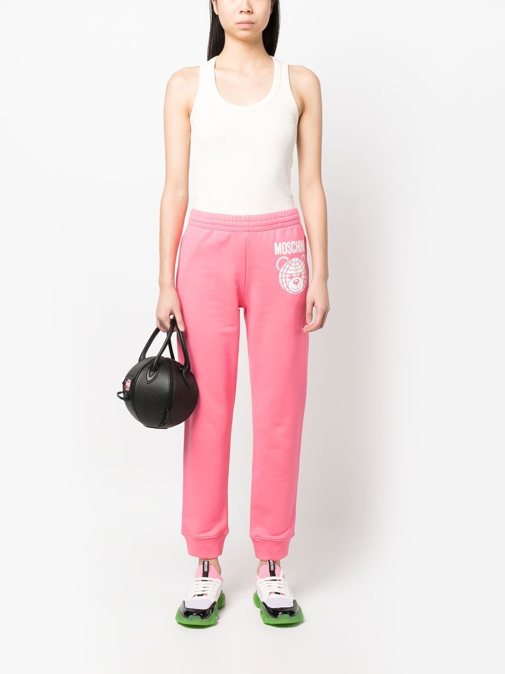 Shop Moschino Teddy Bear Organic Cotton Track Trousers In Rosa