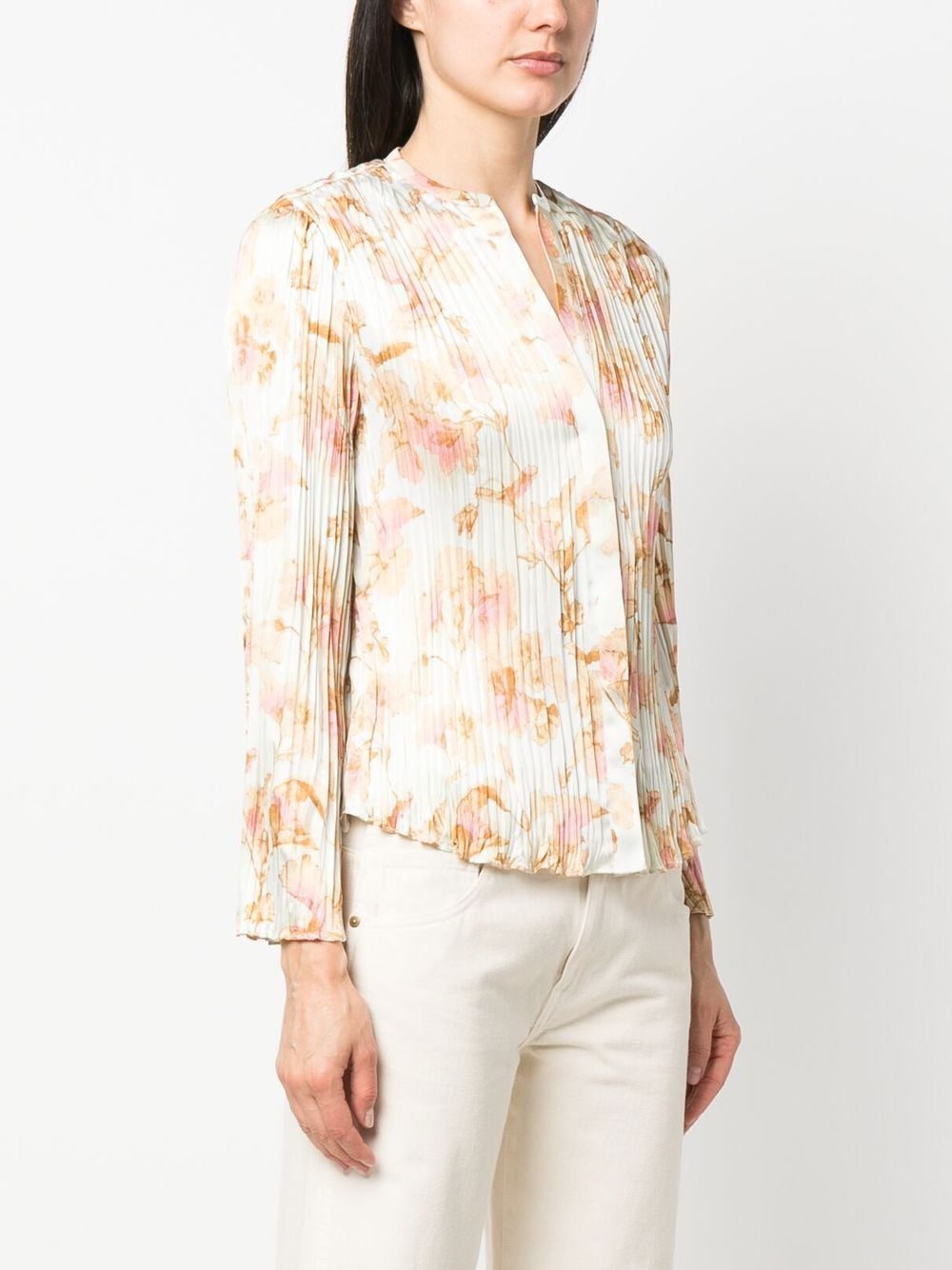 Shop Vince Draped Floral-print Shirt In Nude