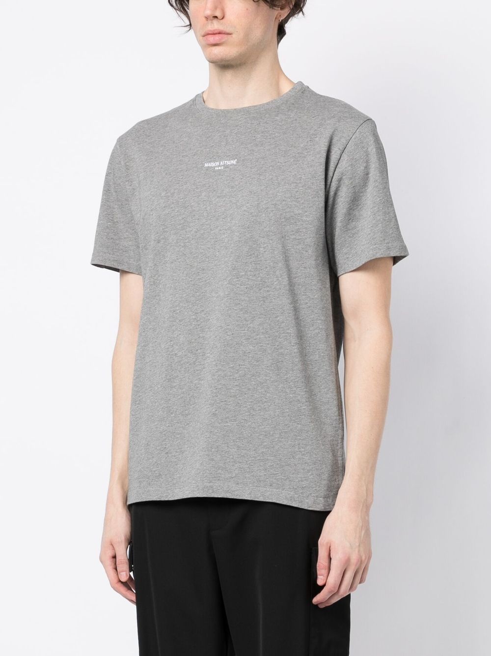 Shop Maison Kitsuné Logo-embroidered Cotton T-shirt In Grey