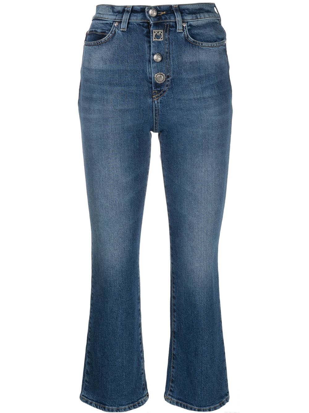Pinko Engraved-buttons Cropped Flared Jeans In Blau