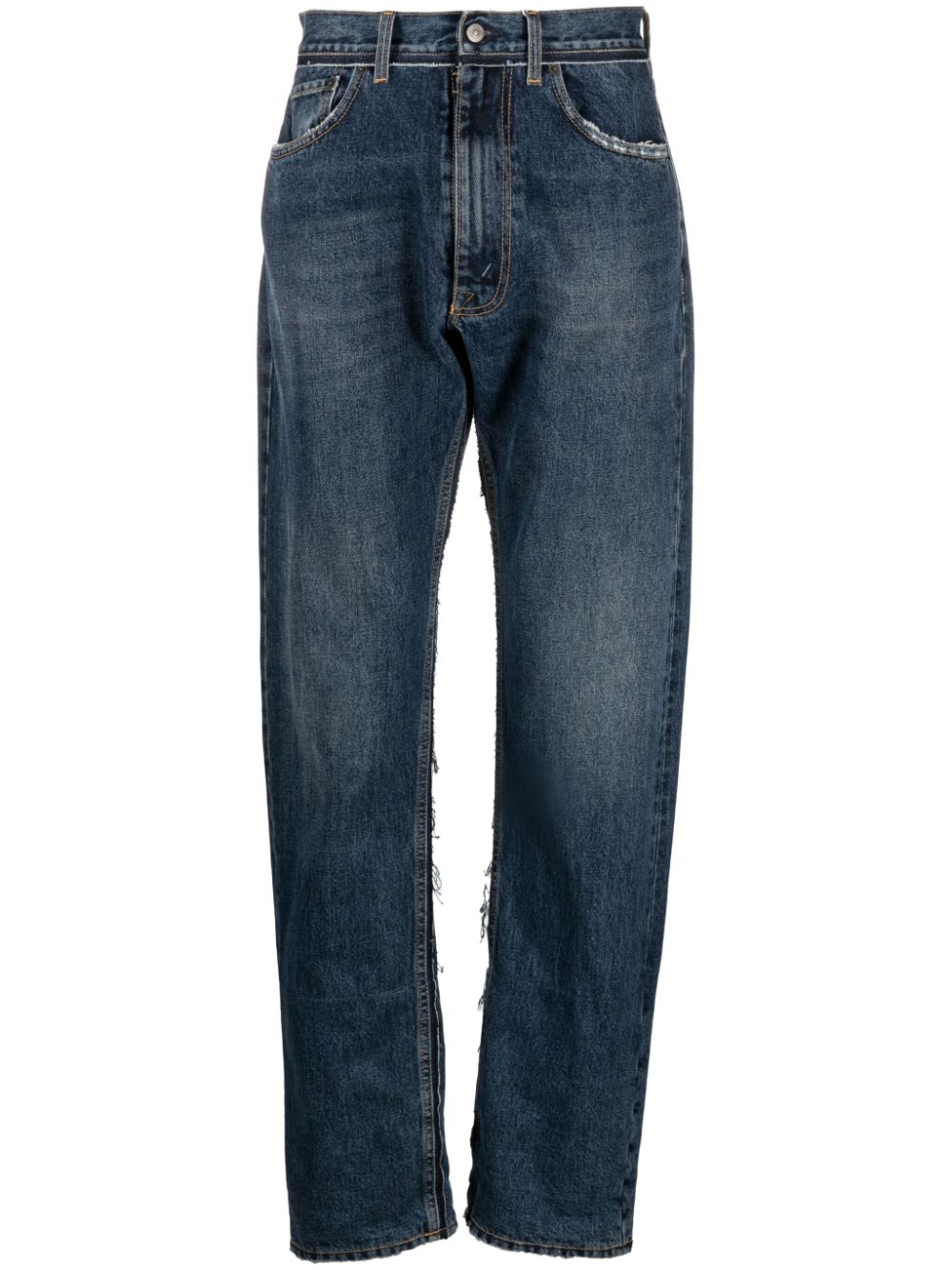 Shop Maison Margiela X Pendleton Yoke-detail Tapered Jeans In Blau