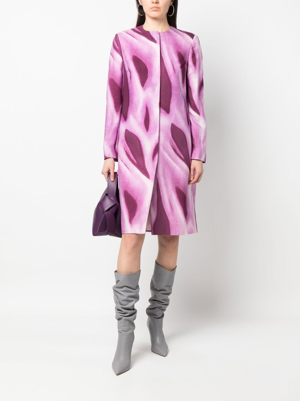 Pre-owned Versace 1990s Printed Round-neck Coat In Pink