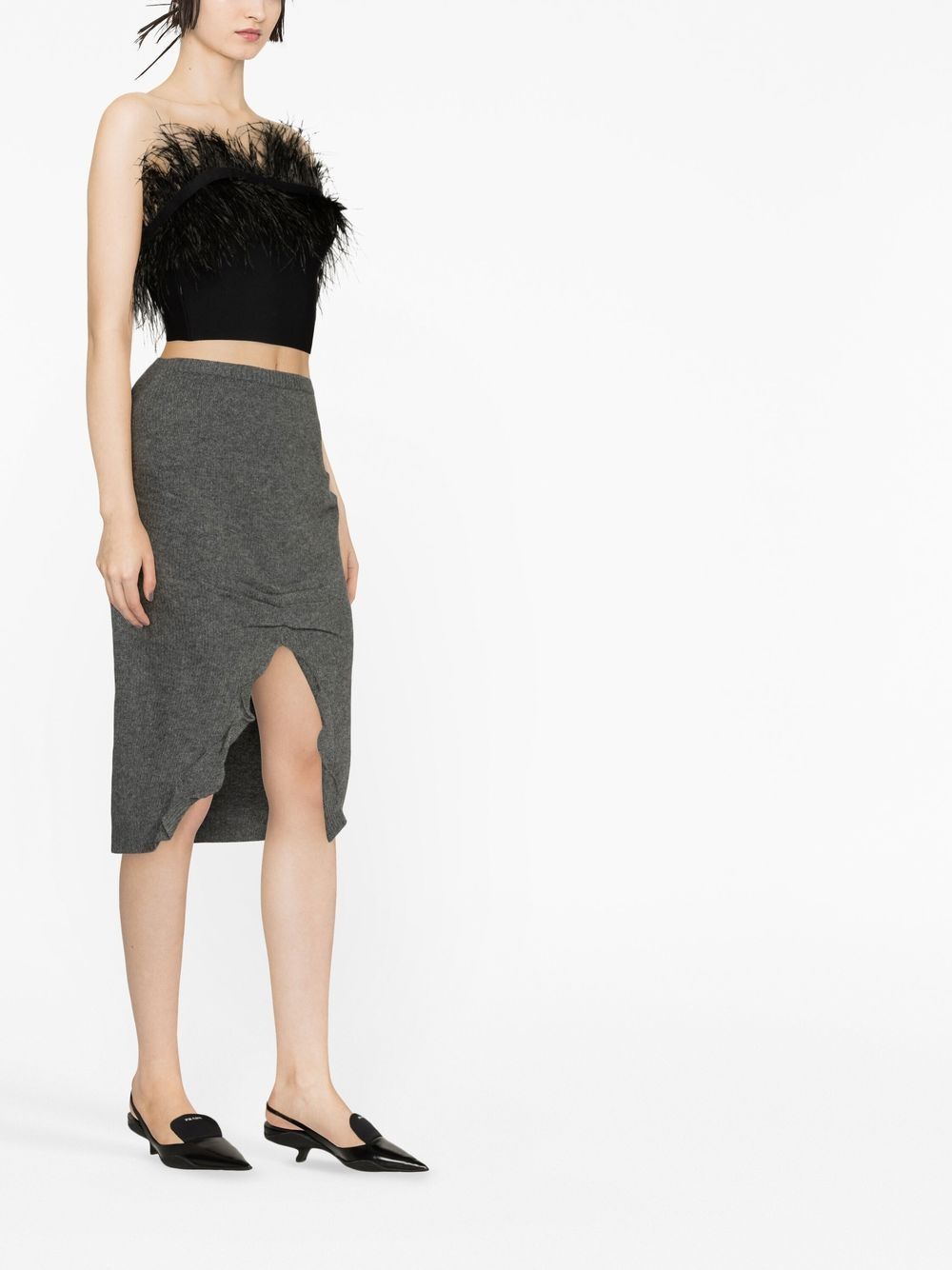 Shop Prada Front-slit Virgin Wool-cashmere Skirt In Grey