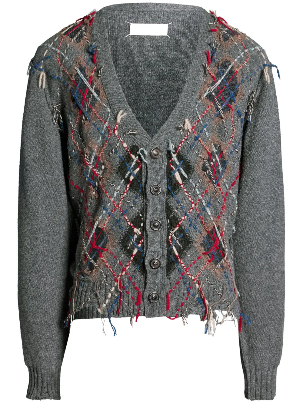 Maison Margiela argyle-knit unfinished-effect cardigan - Grey