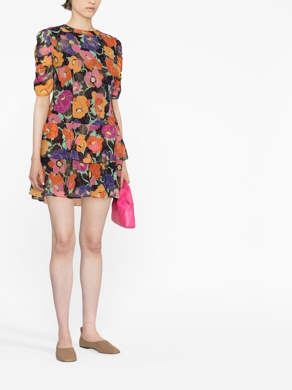Shop Rixo London Floral-print Ruffled Dress In Schwarz