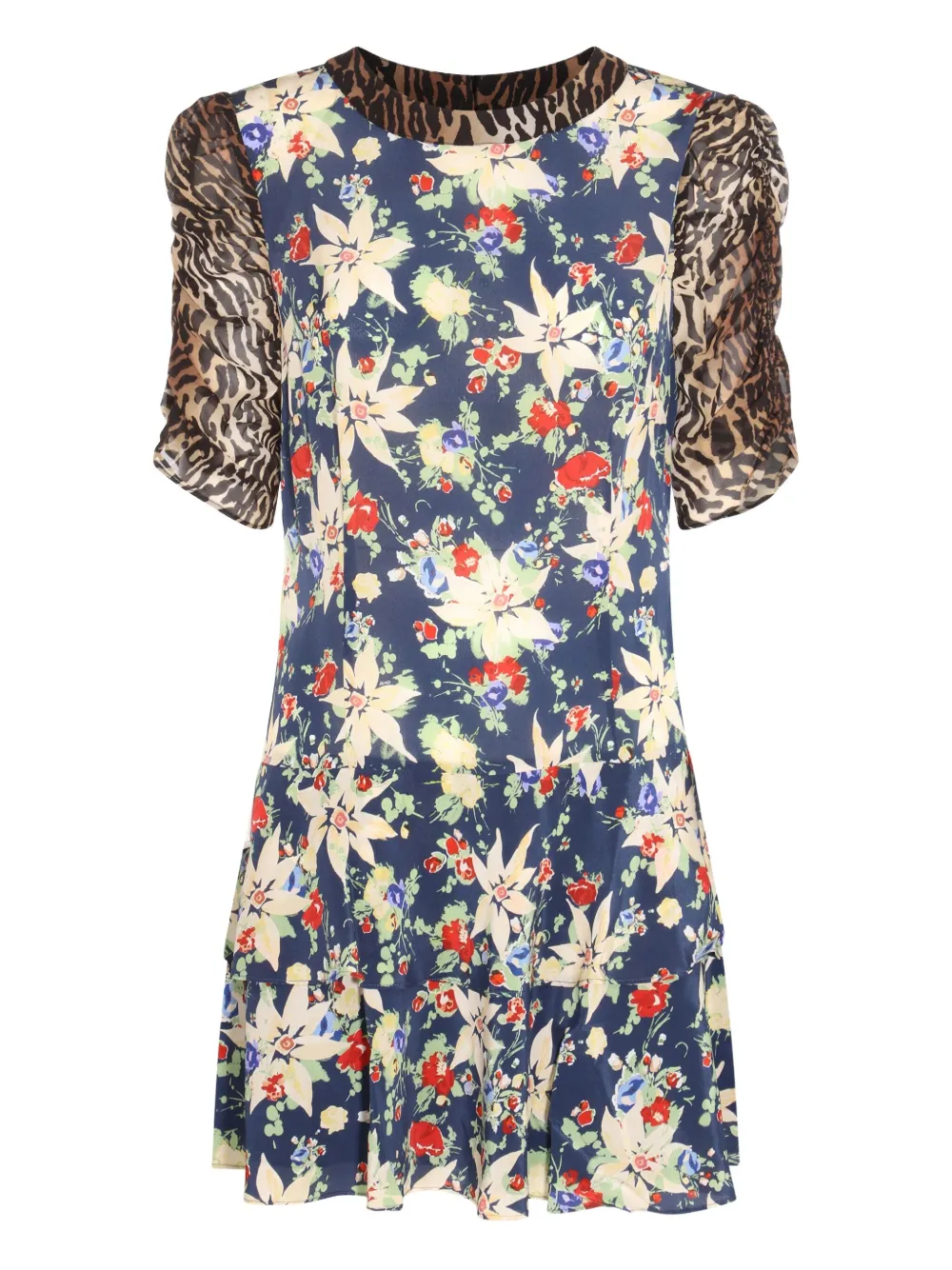 Rixo Gelaagde mini-jurk met bloemenprint Blauw
