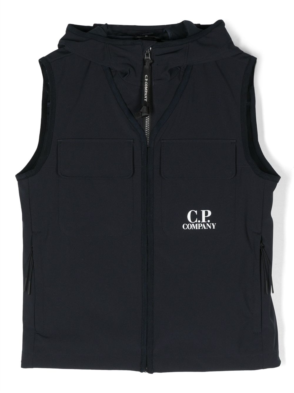 C.p. Company Kids' Sleeveless Logo-print Hooded Jacket In Blue