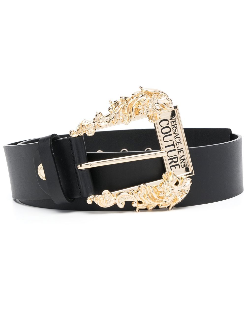 Shop Versace Jeans Couture Logo Embellished Buckle Belt In Schwarz