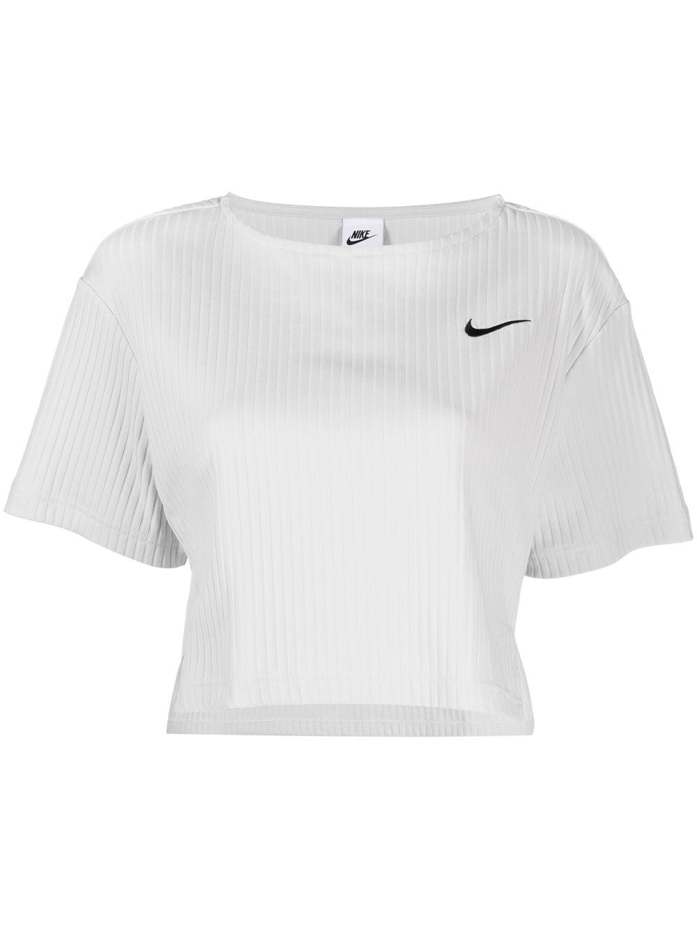 Nike Ribbed Crop T-shirt In Photon Dust/black