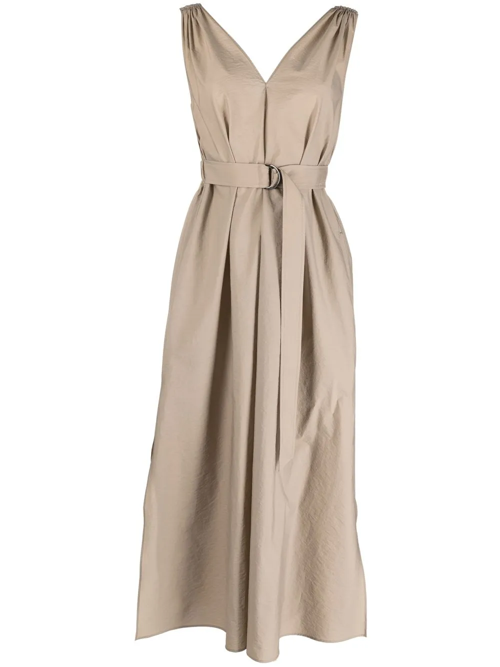 Brunello Cucinelli Belted-waist Maxi Dress In Nude