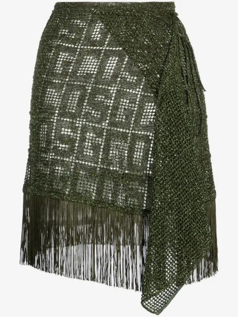 GCDS fringe-detail macramé skirt