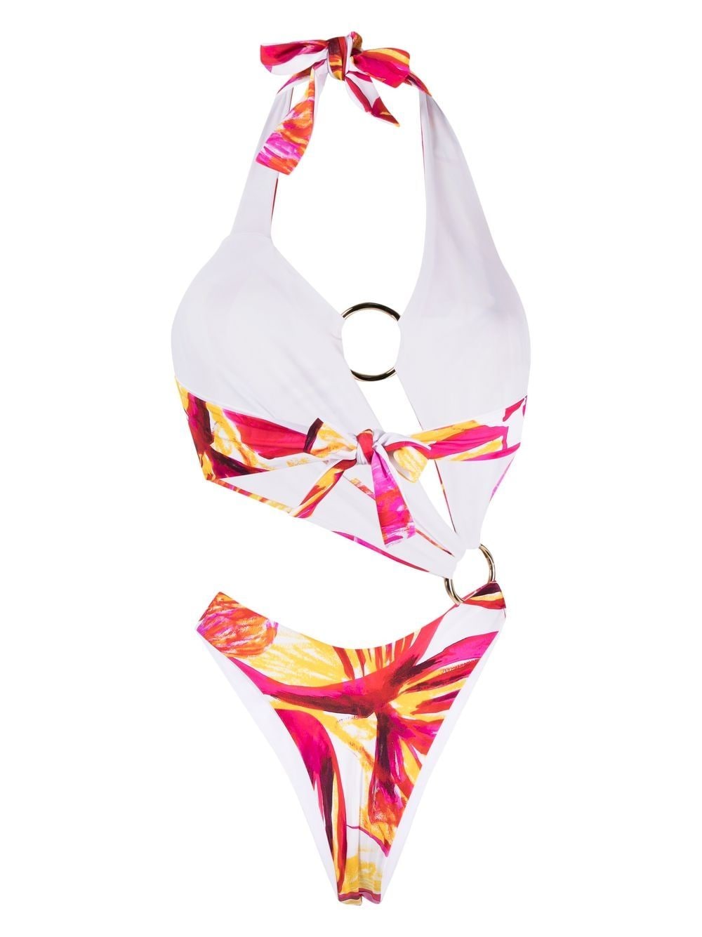 Shop Louisa Ballou Printed Asymmetric Cut-out Swimsuit In Yellow