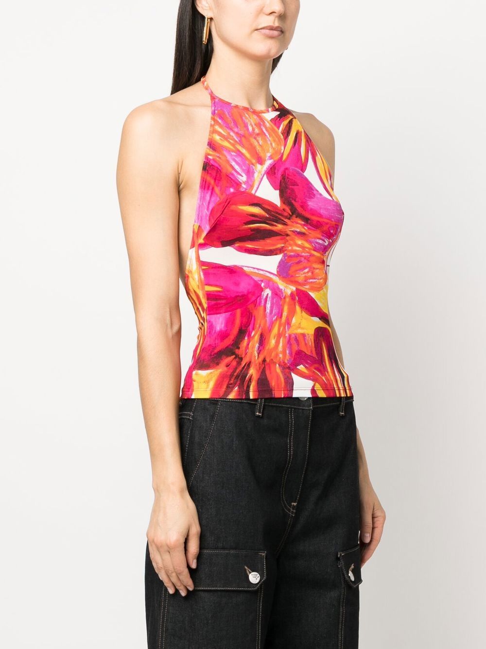 Shop Louisa Ballou Floral-print Halterneck Top In Purple