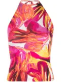 Louisa Ballou floral-print halterneck top - Purple