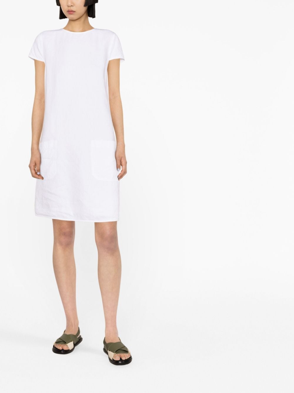 Shop Aspesi Linen-blend Shortsleeved Shirt Dress In Weiss