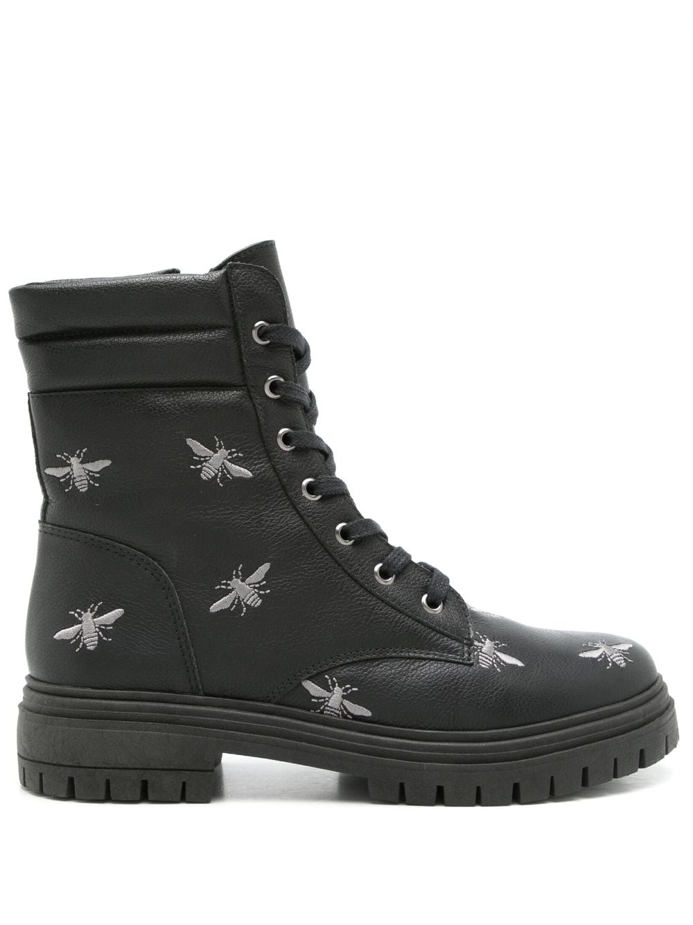 Blue Bird Shoes Bee-embroidered Leather Boots In Black