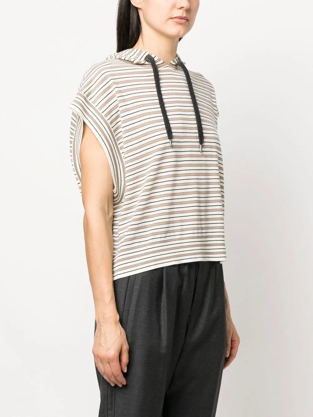 Brunello Cucinelli Striped Virgin Wool Top In Schwarz