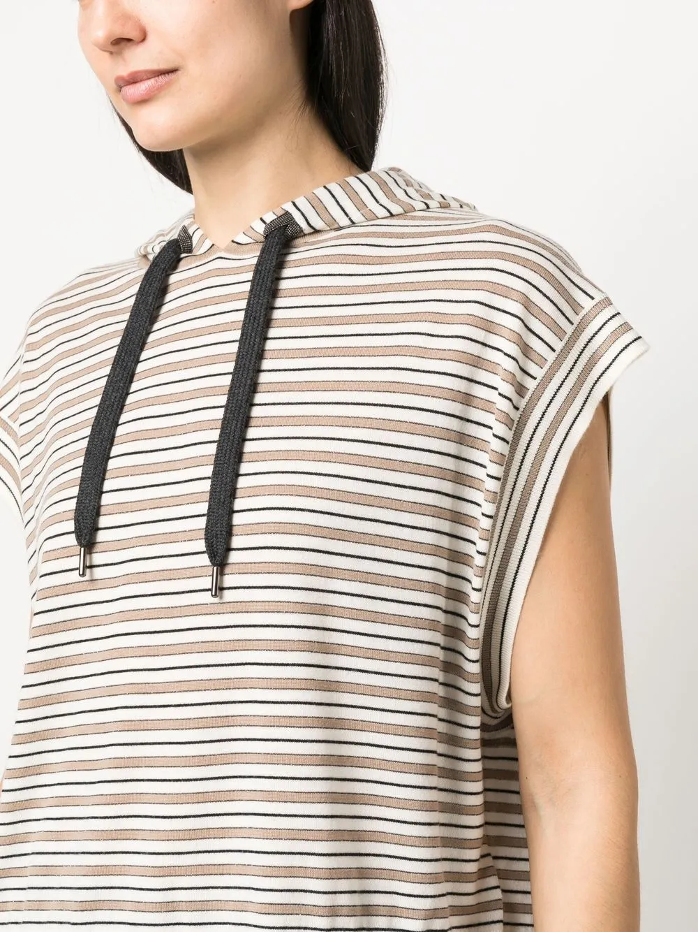 Brunello Cucinelli Striped Virgin Wool Top In Schwarz