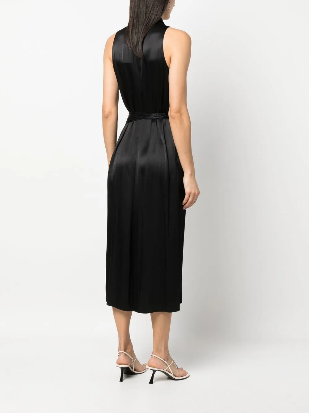 Shop Vince V-neck Sleeveless Wrap Dress In Schwarz