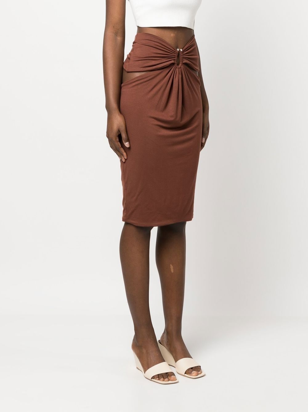 Shop Concepto Cut-out Fitted Skirt In Brown