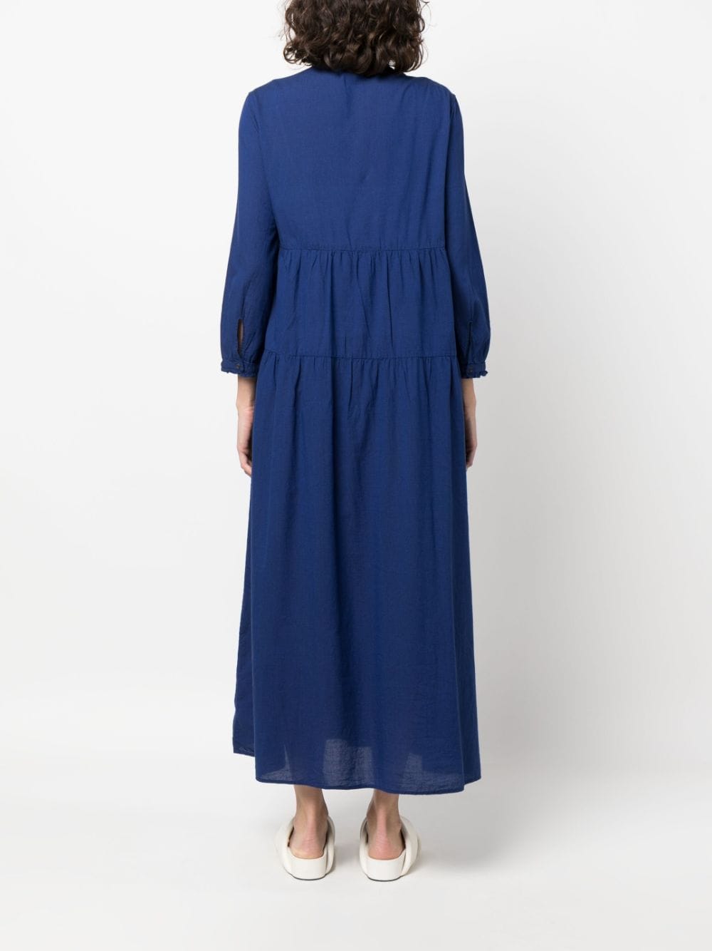 Shop Aspesi Tiered Long-sleeve Maxi Dress In Blue