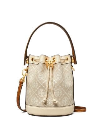 Tory Burch Beige T Monogram Jacquard Canvas and Leather Tote Tory Burch