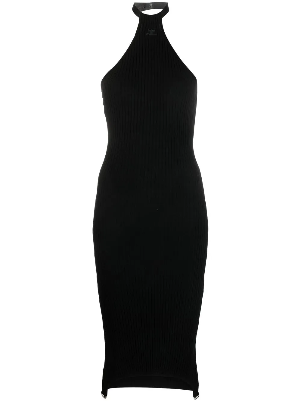 Courrèges Rib-knit Midi Dress With Suspender Detail In Schwarz