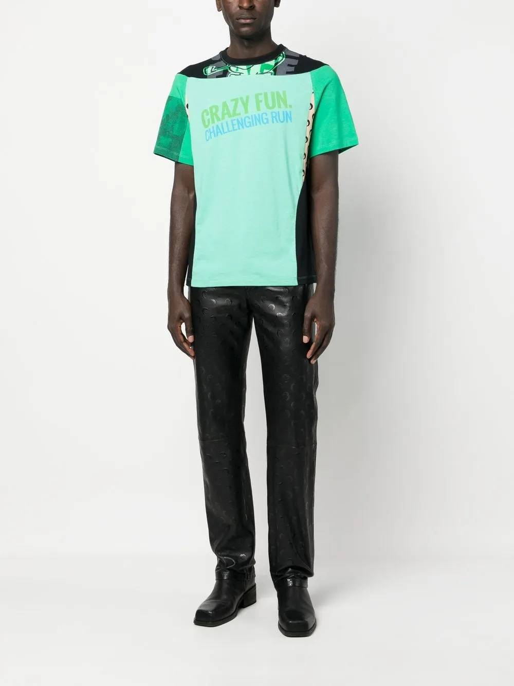 Marine Serre T-shirt met patchwork - Groen
