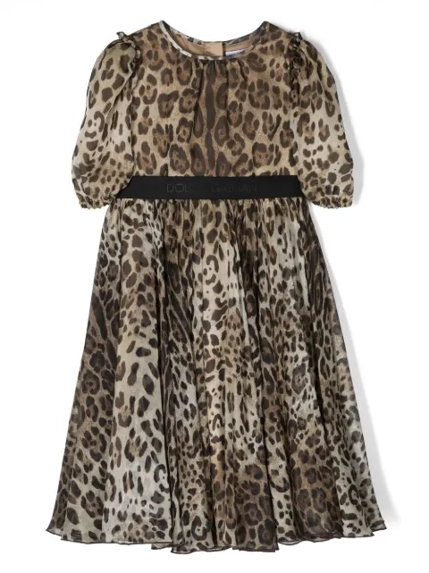 Dolce & Gabbana Kids vestido de seda con animal print