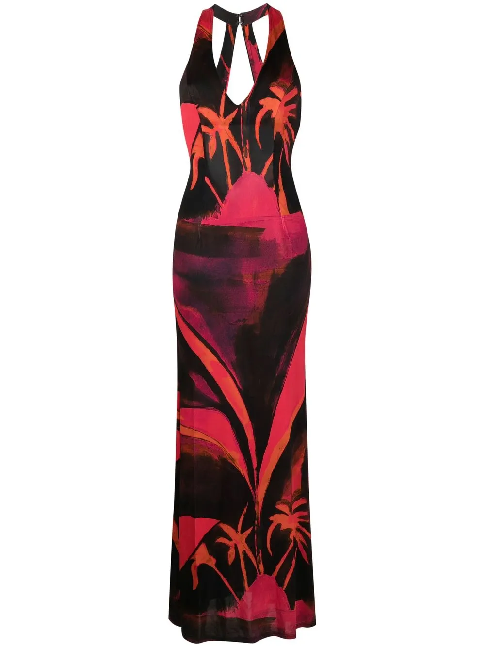 LOUISA BALLOU ABSTRACT-PRINT HALTERNECK MAXI DRESS