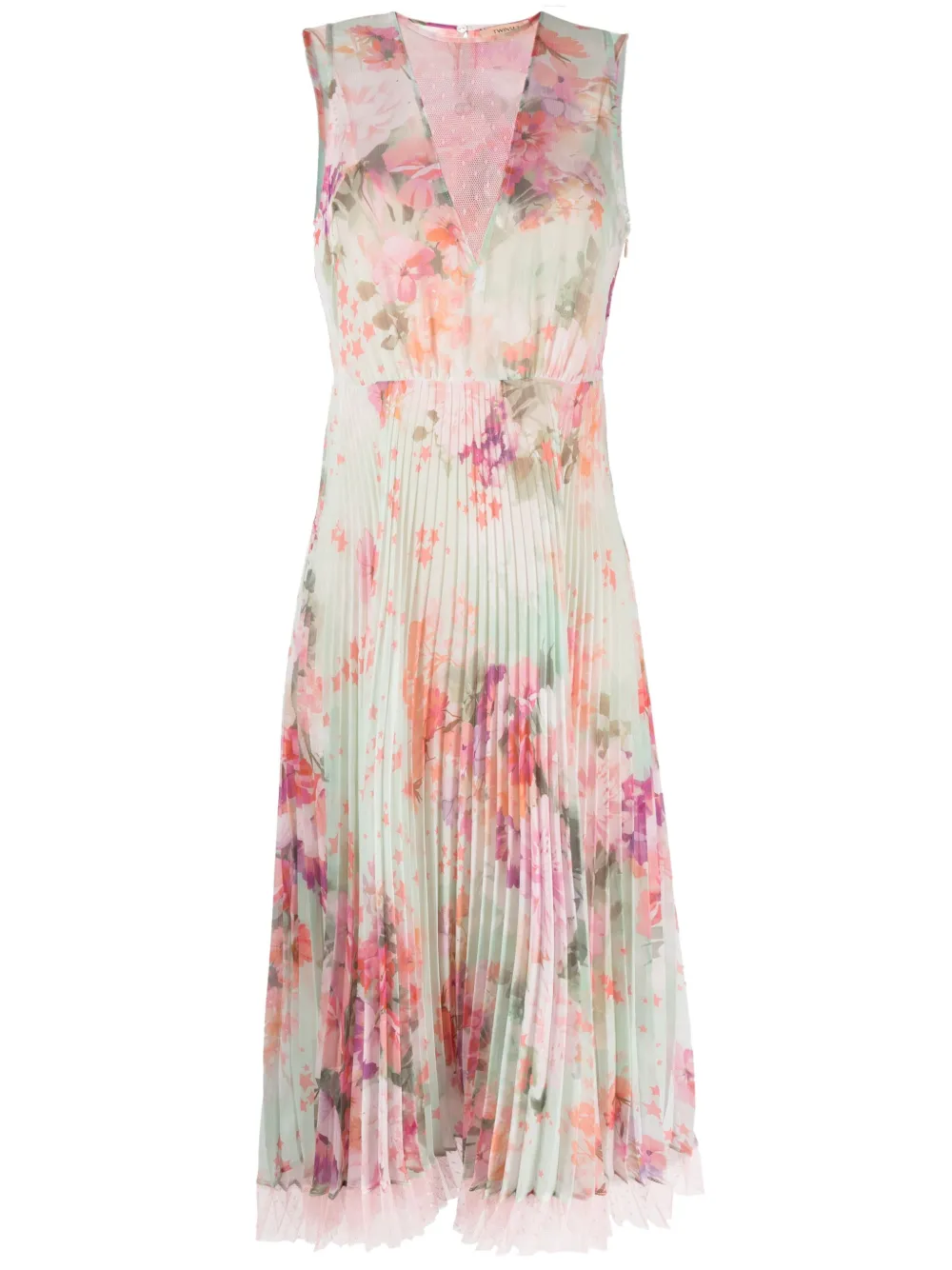 Twinset Plumentis Long Pleated Dress In Rosa