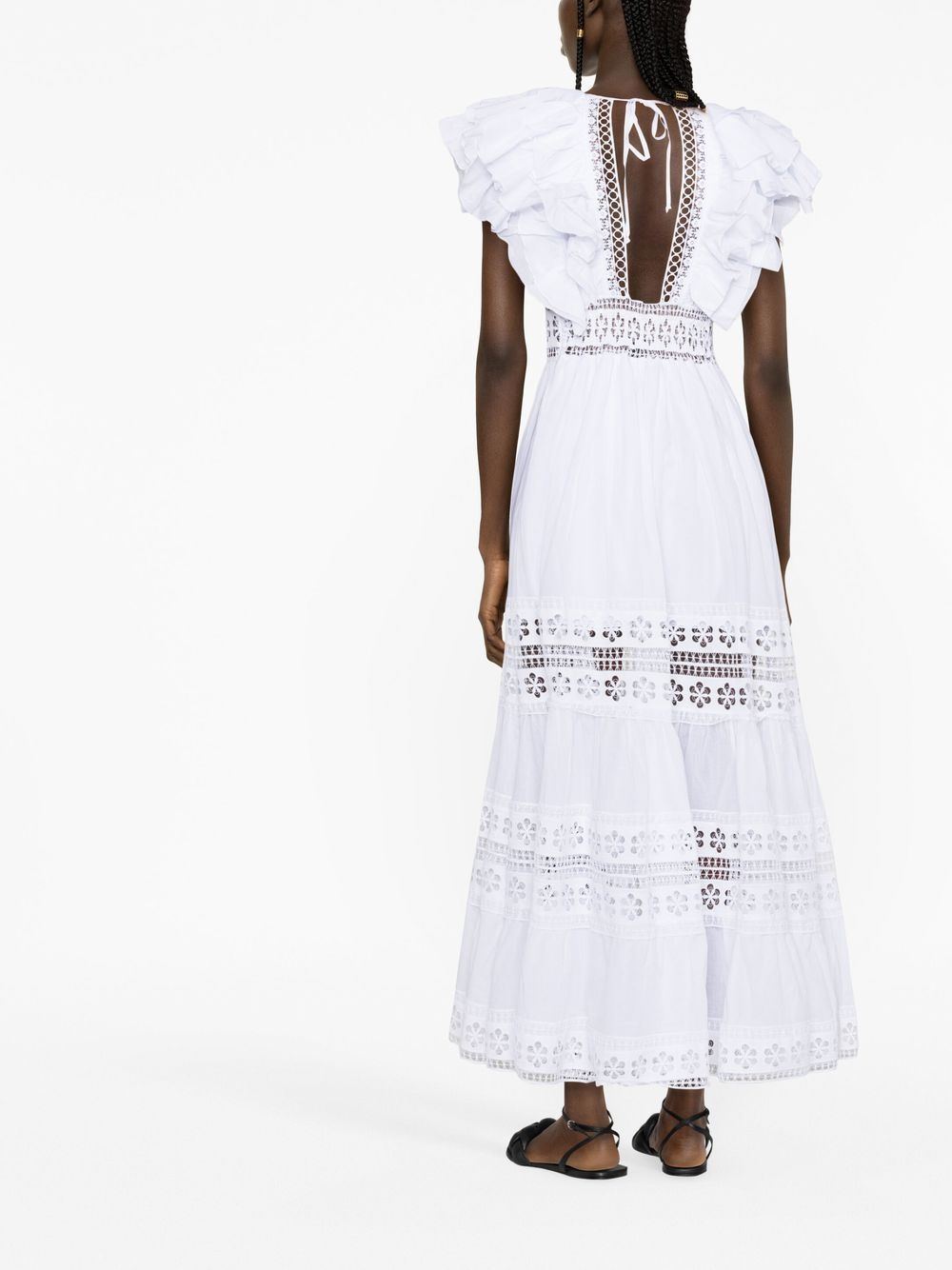 Shop Charo Ruiz Long Lace-detail Cotton Dress In Weiss