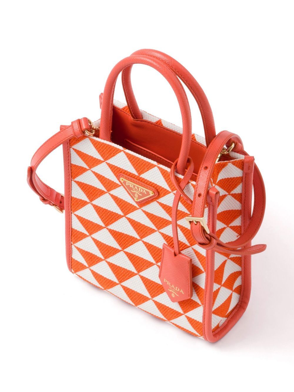 Shop Prada Symbole Embroidered Mini Bag In Orange