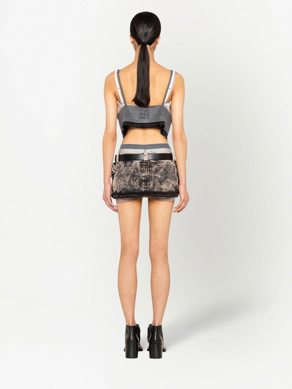 Miu Miu Patch Pocket Bleached Denim Miniskirt Black Farfetch Uk