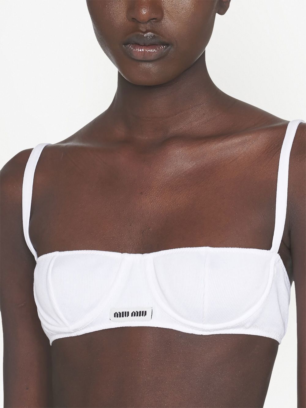 Miu Miu Ribbed-knit Jersey Bra in White