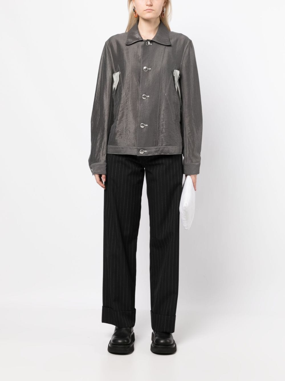 Shop Sulvam Button-up Long-sleeved Shirt In Grey