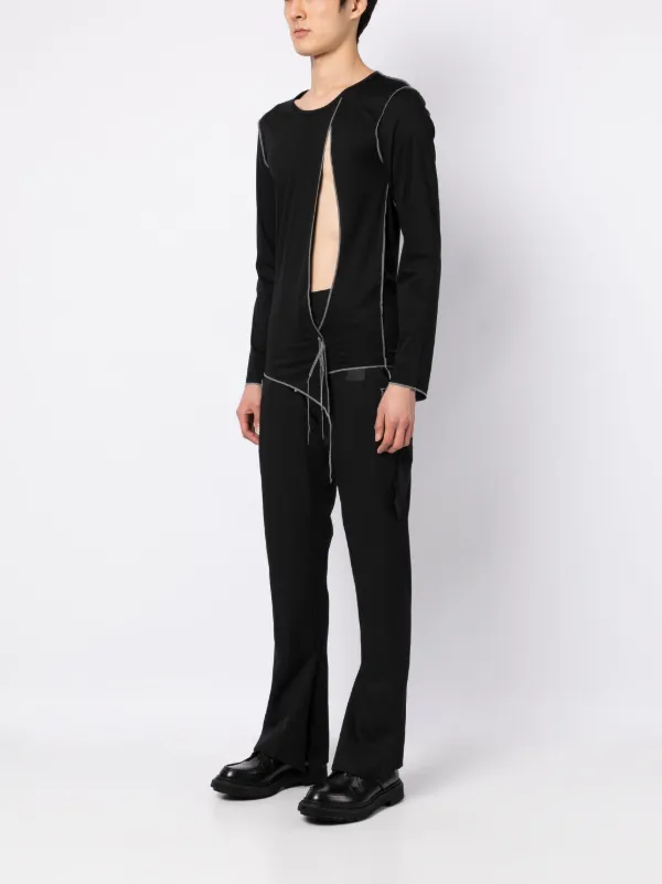 【SULVAM】BLACK SHORT SLEEVECUT T-SHIRTS Sulvam cut-out Detail Cotton T-shirt | Black | FARFETCH ID