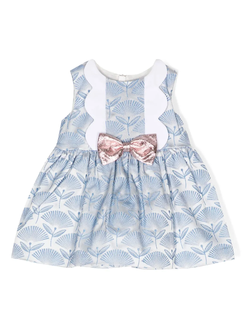 Hucklebones London Babies' Bow-detail Embroidered Design Dress In Cerulean