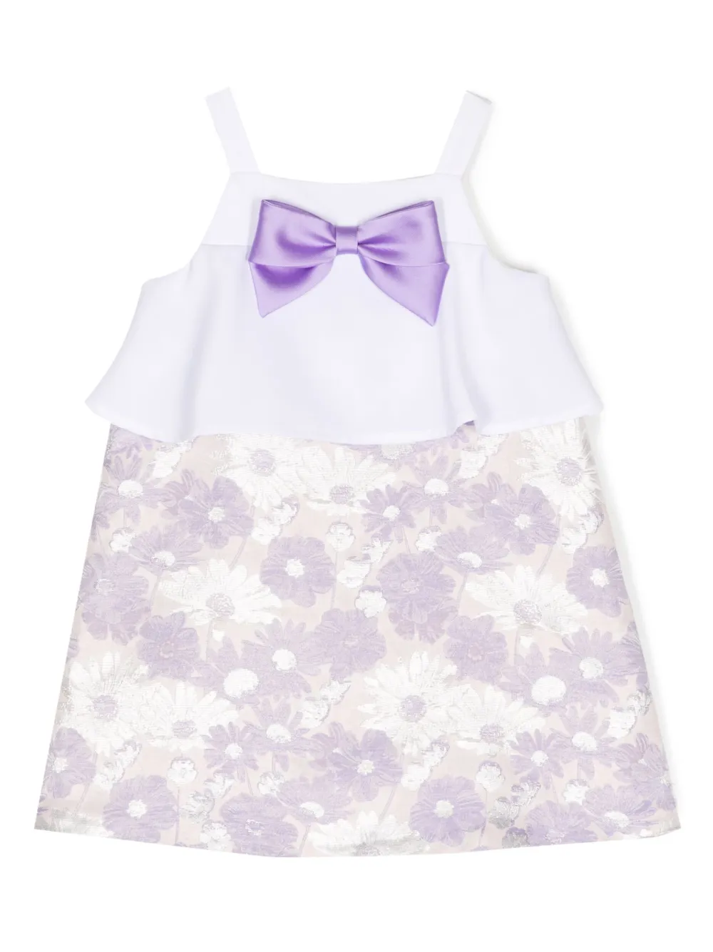 Hucklebones London Kids' Bow-detail Floral-print Mini Dress In Purple