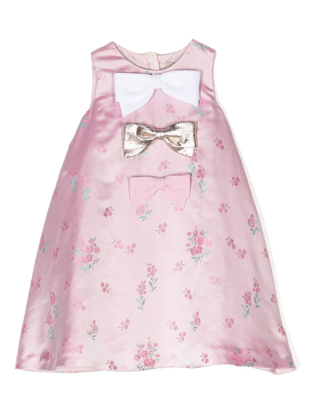 Hucklebones London Kids' Bow-detail Floral-print Mini Dress In Pink